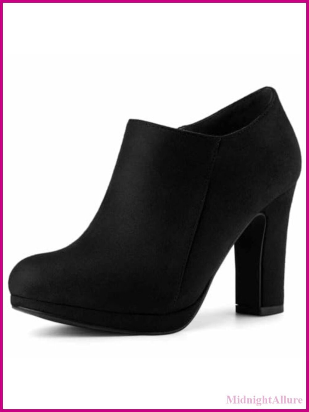 Faux Suede Platform Chunky Heel Ankle Booties Side Zip Round Toe
